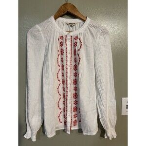 Boden Evie Double Cloth Top Embroidered White Red Size 2